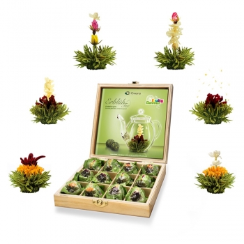 Holzbox Präsentbox mit Branding Erblühtee "Grüner Tee":
