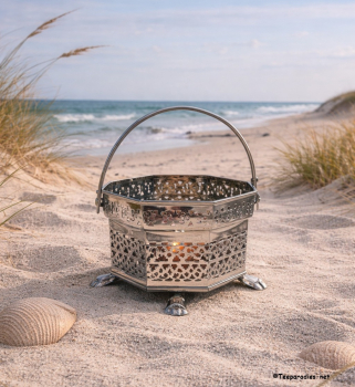 Ostfriesisches Stövchen, hoch, rund, auf Fuß, mit Galerie und Durchbruch