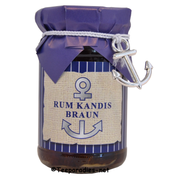 Collier: Rum-Kandis, braun 125 g. im kleinen Gläschen mit kleinem Deko Anker