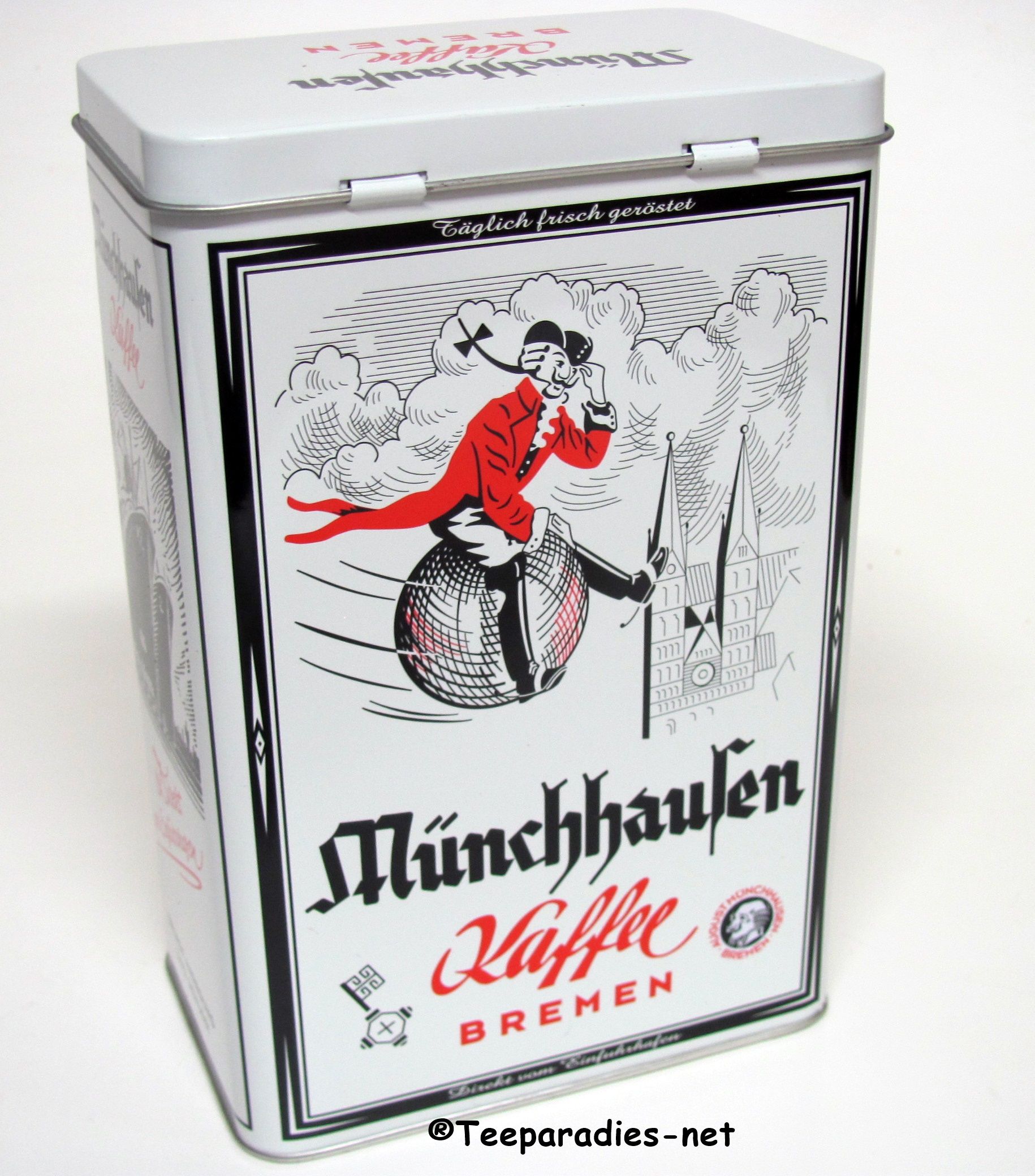 Schmuckdose Münchhausen, Schmuckdose Münchhausen kaufen, Kaffeedose Münchhausen, Kaffeedose Münchhausen kaufen, Kaffeedose für Hanseatenmischung Münchhausen, Bremer Kaffeedose, Bremer Kaffeedose kaufen, Dose für Kaffeebohnen, Dose