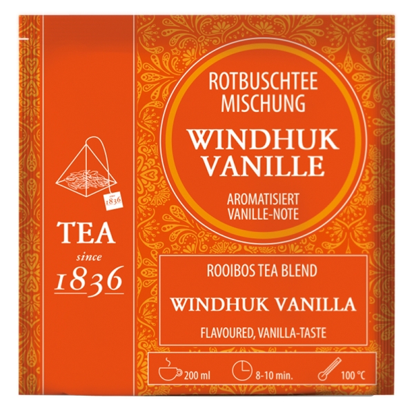 1836: Rotbuschteemischung Windhuk Vanille Vanille-Note aromatisiert 50 Pyramidenbeutel im Sachet à 3,5 g
