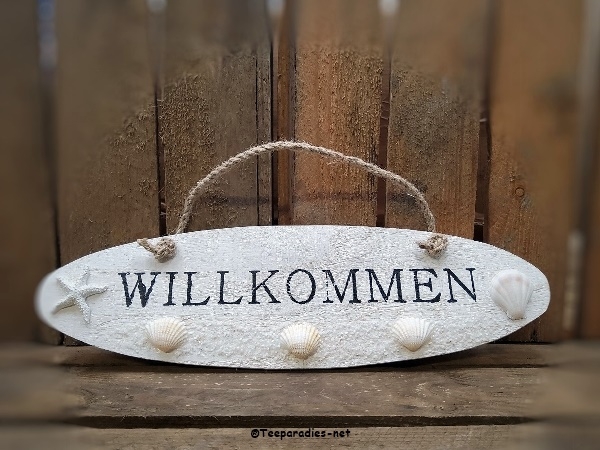 Shabby Whiteline Schild "Willkommen"
