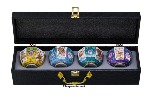 Gongfu tea cup 'Caifu', 4 colours assorted in gift box