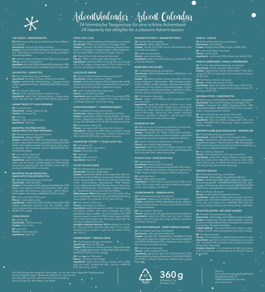 Tee-Adventskalender „Teegenüsse“ Kalender 2026/2027  - 360 g.