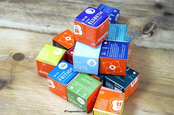 Schlürfel Probierset in Holzkiste mit Schiebedeckel, natur.