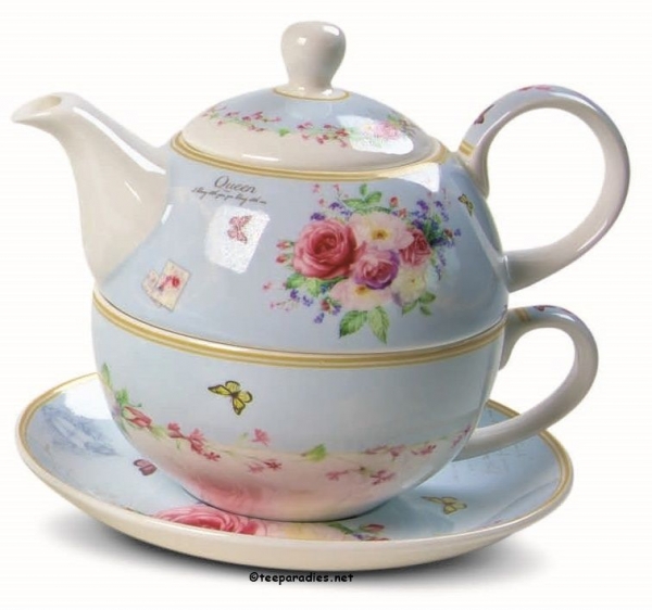 Tea for one Set „Bauernrose“ in hellblau