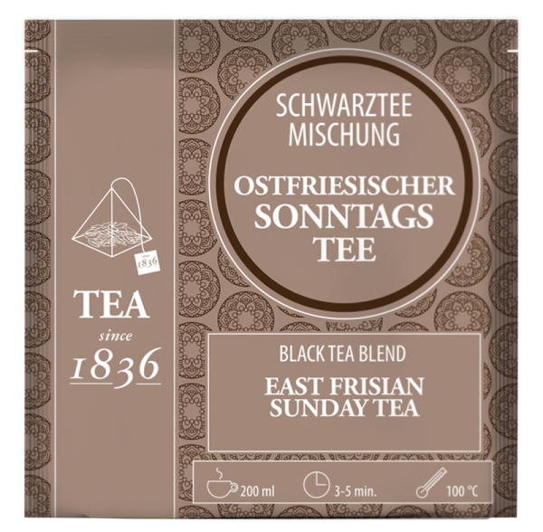 Black tea blend East Frisian Sunday Tea box of 50 pyramidal teabags of 3g each