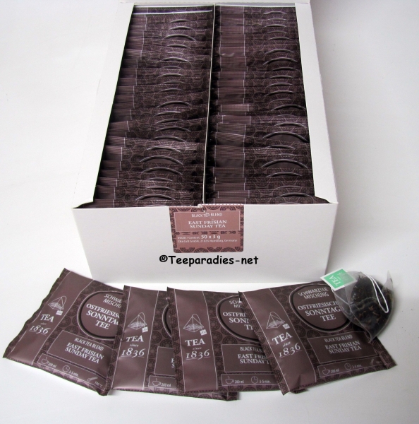 Black tea blend East Frisian Sunday Tea box of 50 pyramidal teabags of 3g each