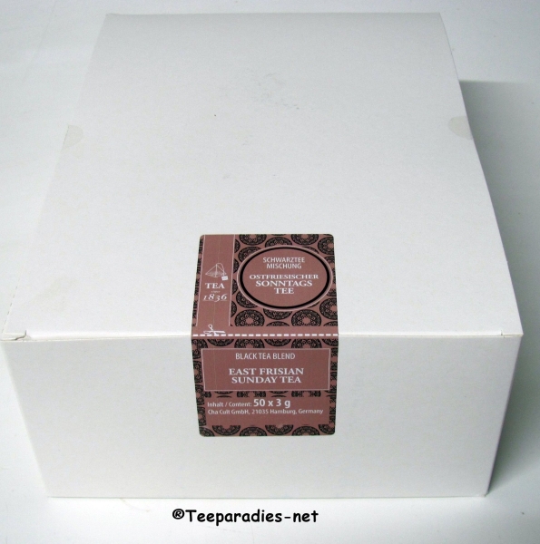 Black tea blend East Frisian Sunday Tea box of 50 pyramidal teabags of 3g each