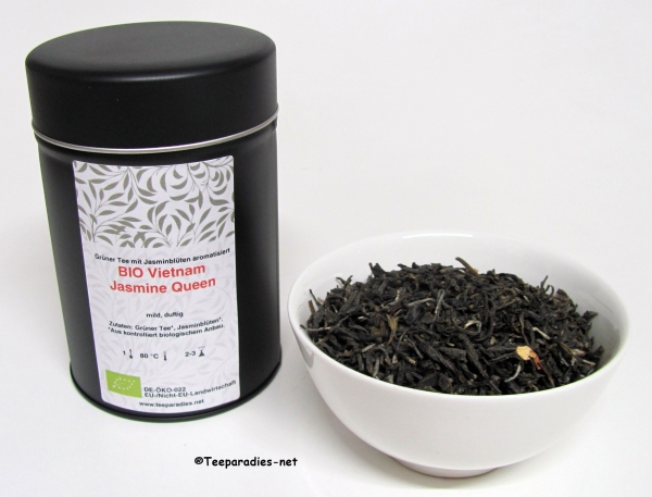 Teeparadies-net Editionstee „Classic“ Vietnam Jasmine Queen Organic  100 g. in black tin