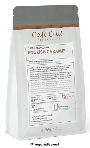 Cha Cult: Kaffee „English Caramel“ in 250 g Tüte, ganze Bohne aromatisiert