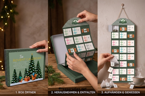 Tee-Adventskalender “24 Tees für deine Adventszeit” zum Aufklappen: