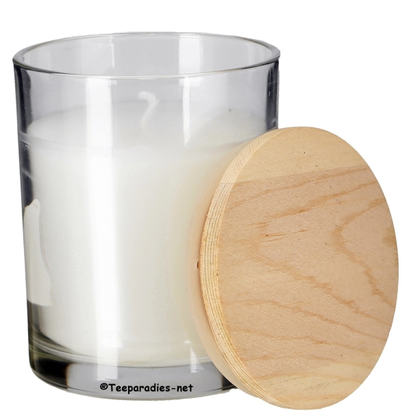 Kerzenglas "Lupi" mit Wachs befüllt und Holzdeckel, weiß