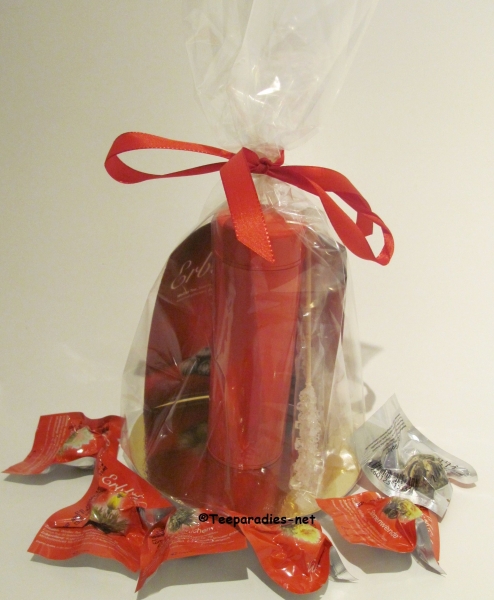 6 x Erblühtee weißer Tee in roter japanischen Teedose „Rote Dose Erblühtee Präsent“