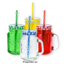 Trinkglas 'Retro' mit Strohhalmdeckel 350 ml 4-fach sortiert – Set -
